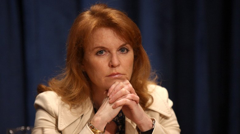 Closeup of Sarah Ferguson leaning on her elbows in 2010