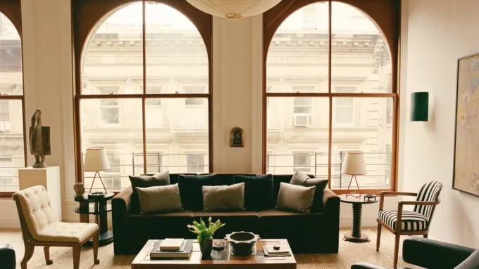 Paul Wesley and Natalie Kuckenburg inside their renovated downtown New York loft