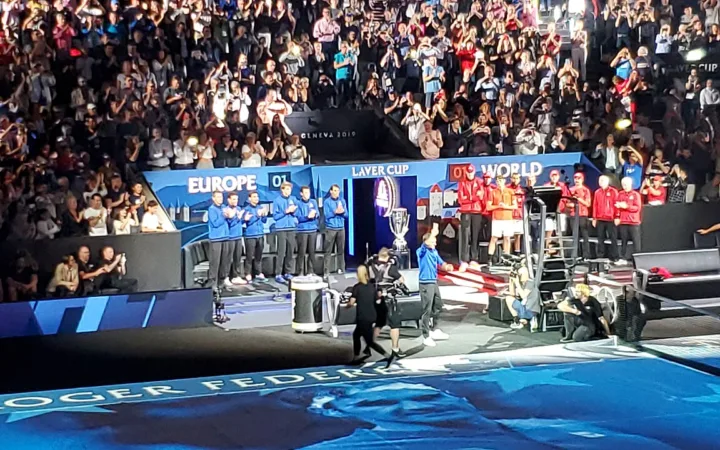 Roger Federer being introduced at the 2019 Laver Cup