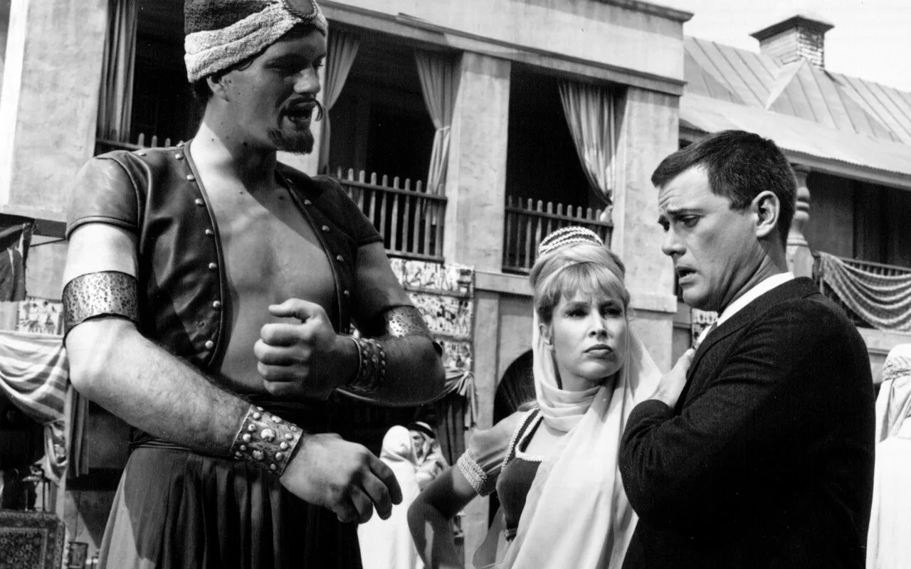 Barbara Eden with Larry Hagman and Richard Kiel in I Dream of Jeannie in 1965