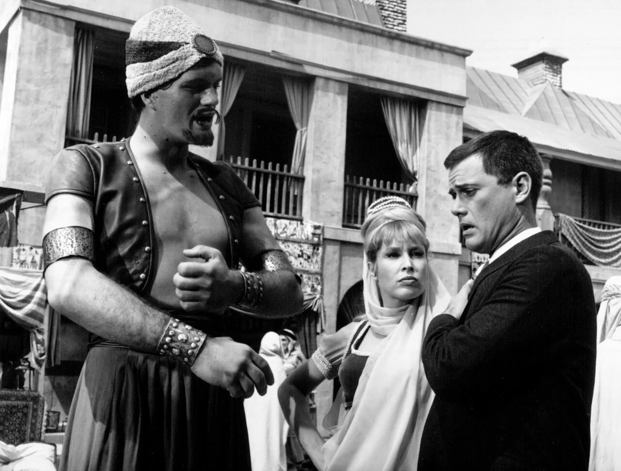 Barbara Eden with Larry Hagman and Richard Kiel in I Dream of Jeannie in 1965