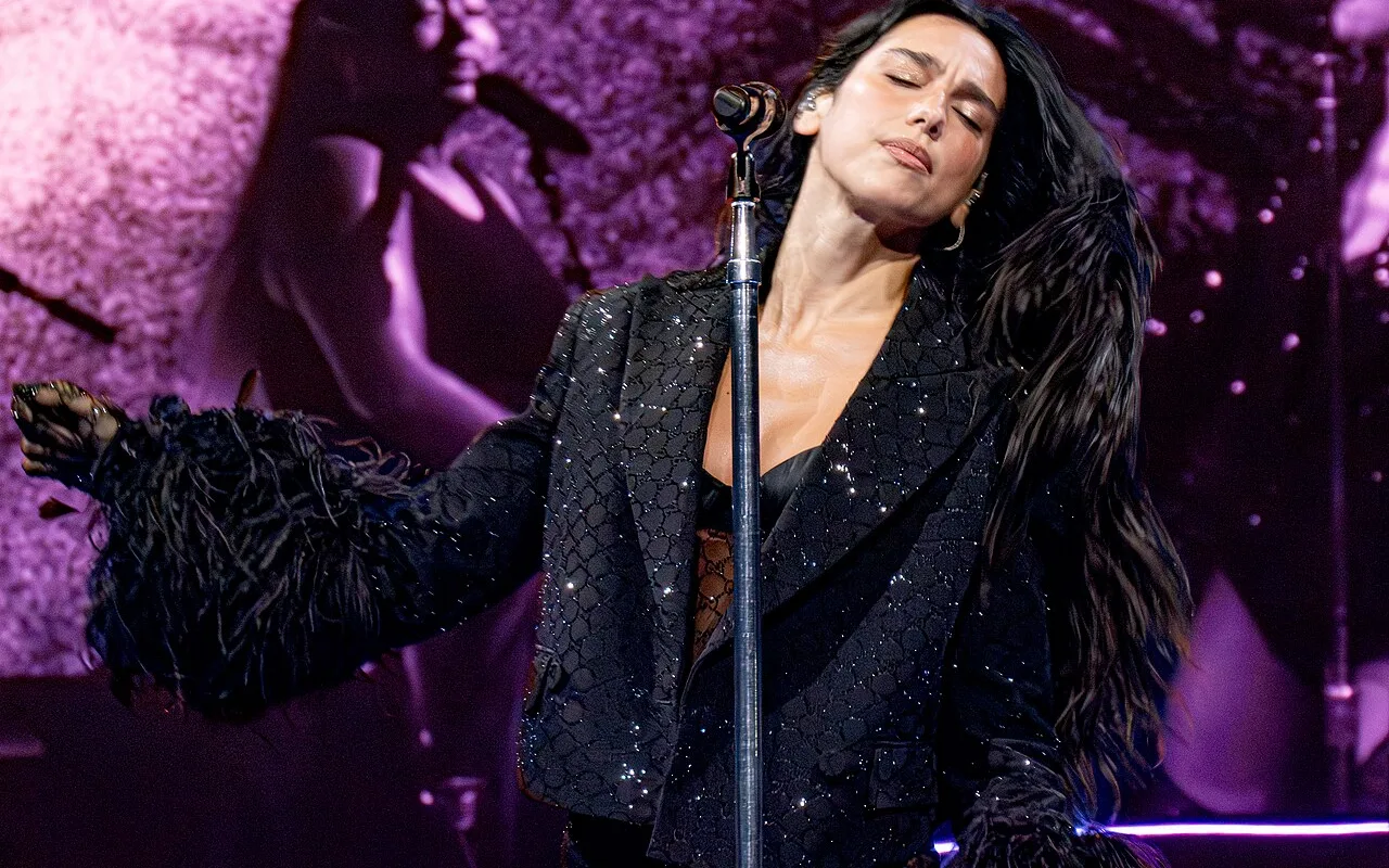 Dua Lipa performing at the Kia Forum in October 2025