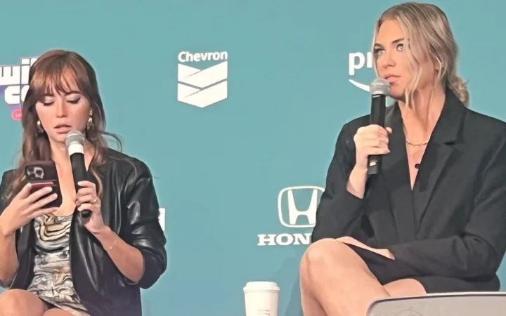 QTCinderella and Maya Higa at a TwitchCon panel in 2023