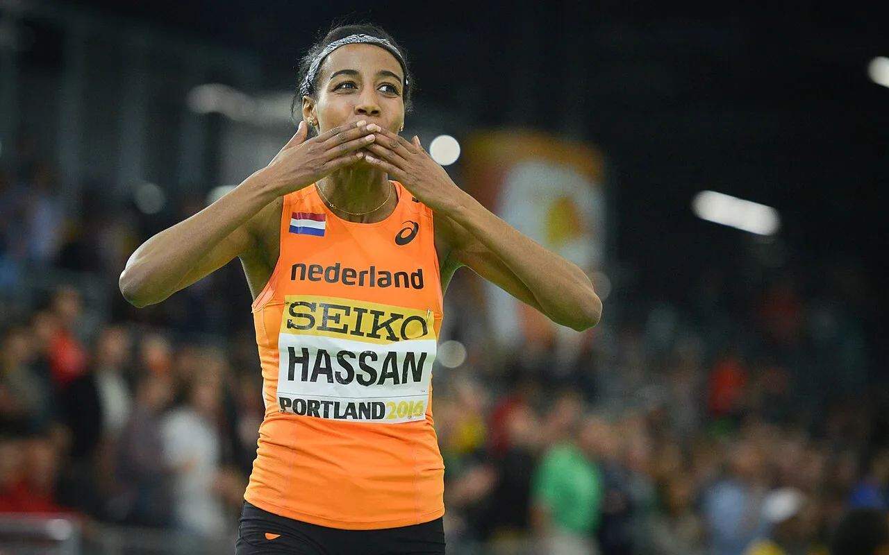 Sifan Hassan celebrating victory at the 2016 World Indoor Championships