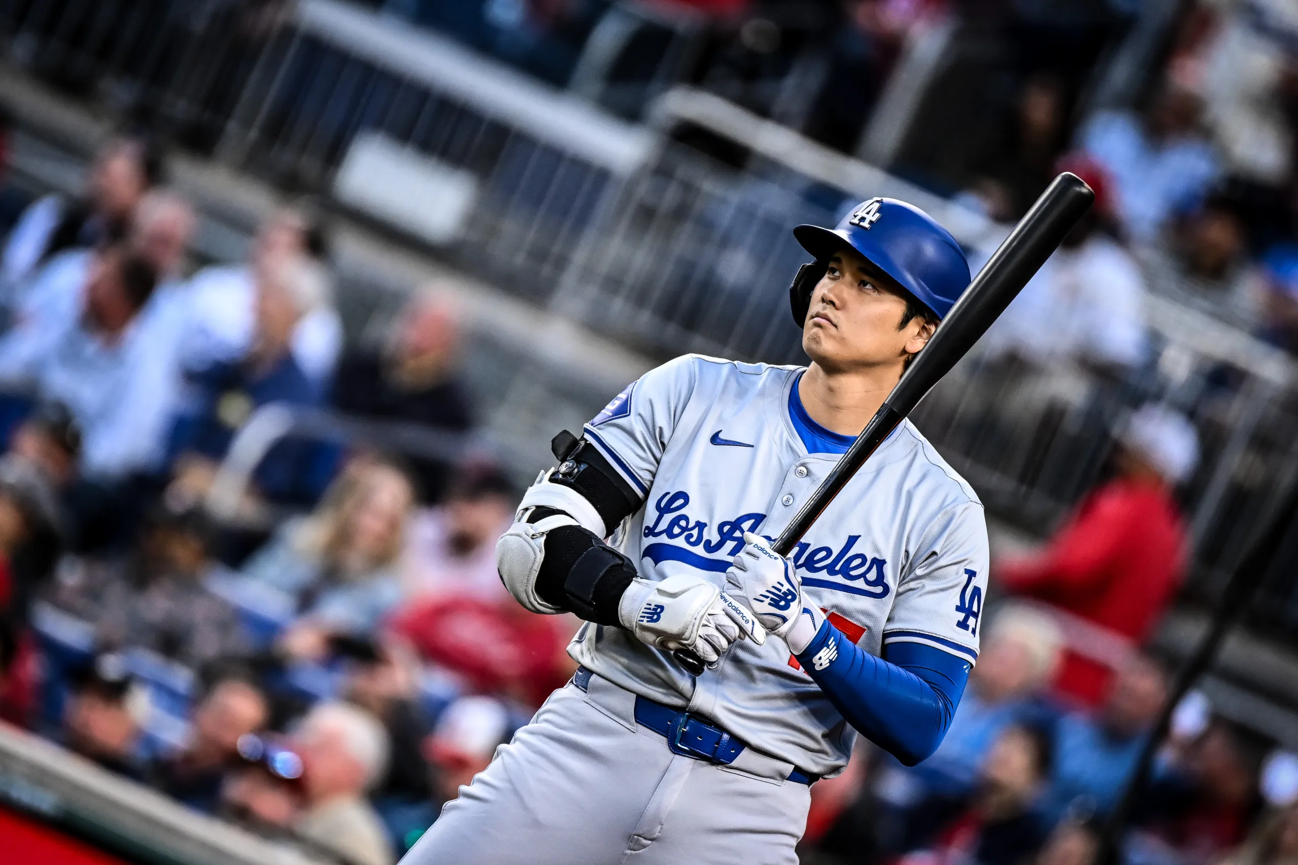 Open the featured image for Shohei Ohtani Pitching Shutdown Leaves Dodgers With a Hitting-Only Star Shohei Ohtani at bat for the Los Angeles Dodgers during a game in Washington
