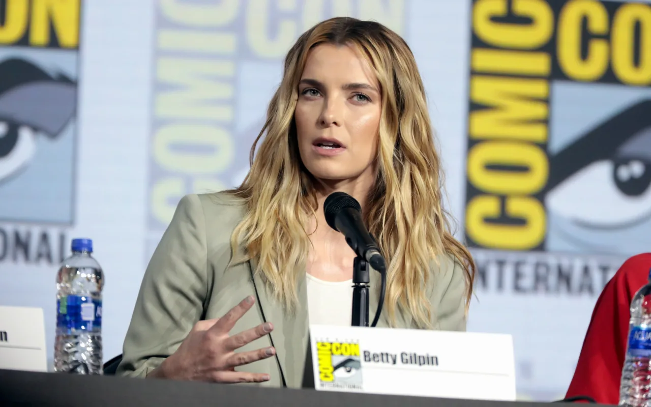 Betty Gilpin speaking at San Diego Comic-Con in 2019