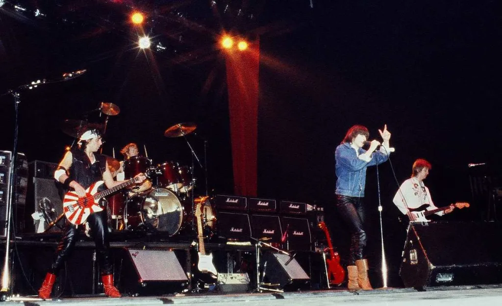 Chrissie Hynde performing with the Pretenders at the Dominion Theatre in London in 1981