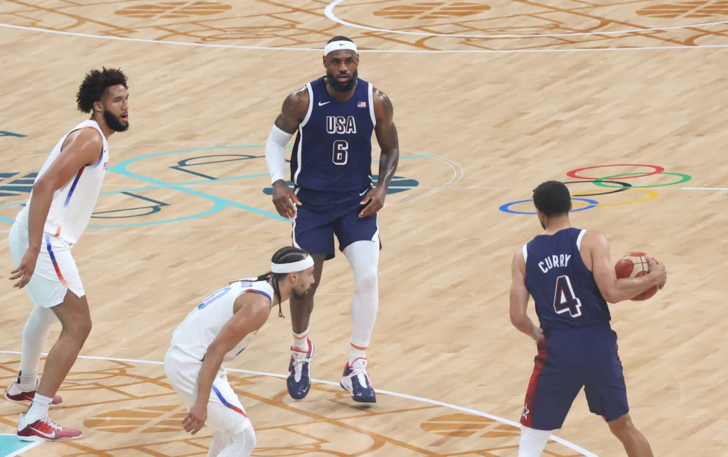 Stephen Curry and LeBron James with Team USA at the Paris 2024 Olympics