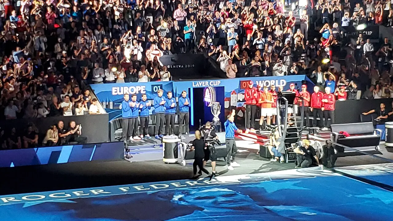 Roger Federer at the Laver Cup during a team presentation