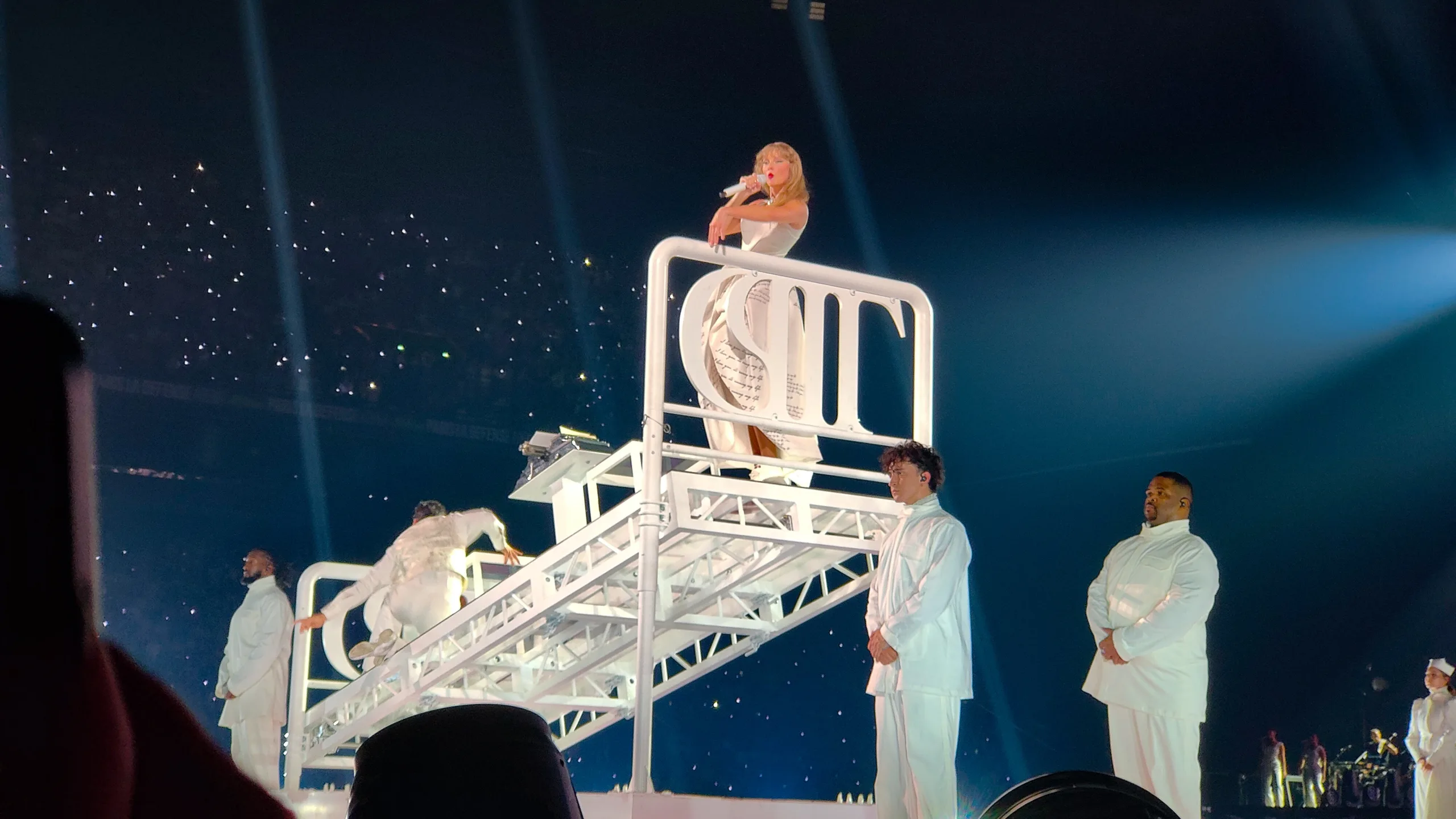 Taylor Swift performing during the Eras Tour in Paris in 2024