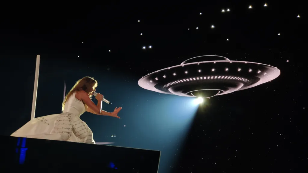 Taylor Swift performing during the Eras Tour in Paris in 2024