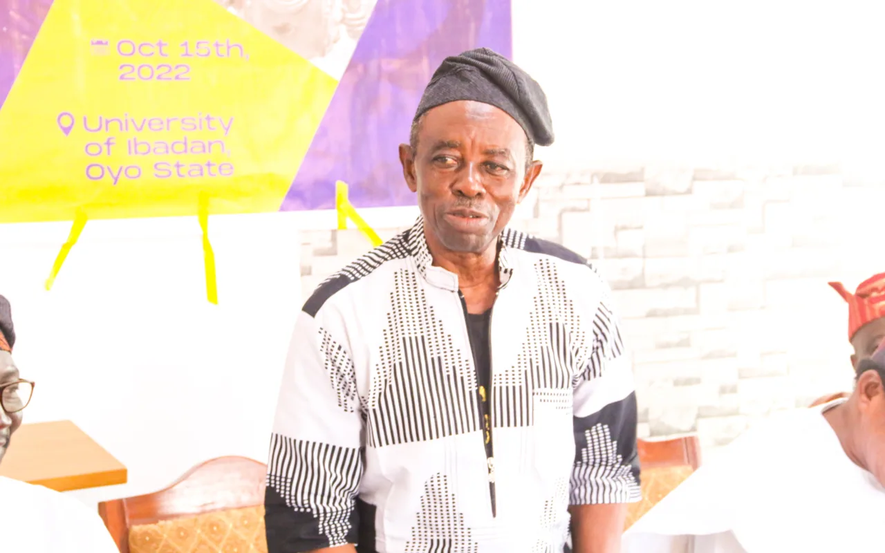 Tunde Kelani speaking during a public cultural event