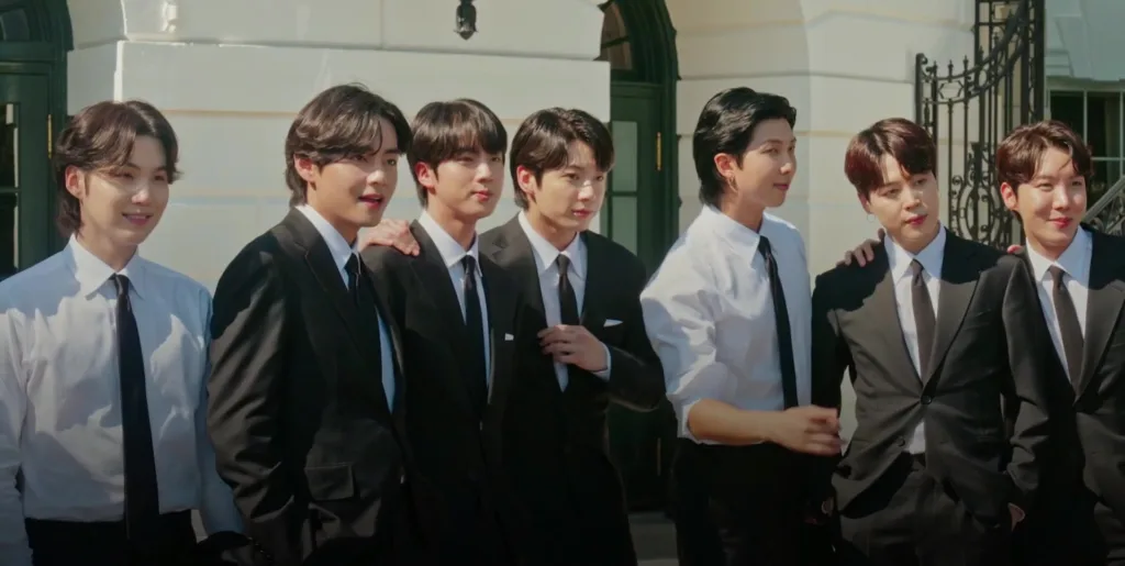 BTS together during a White House appearance in May 2022