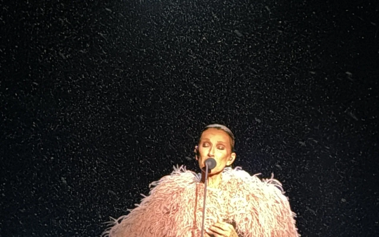 Celine Dion performing at La Plenitude Arena in Paris in 2026