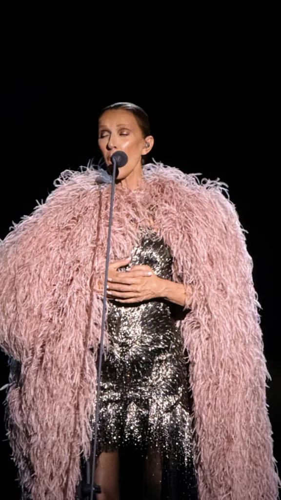 Celine Dion performing live during her 2026 Paris residency