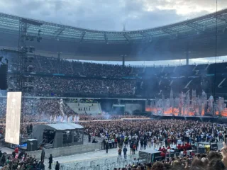 The Weeknd performing during the After Hours Til Dawn tour in Paris