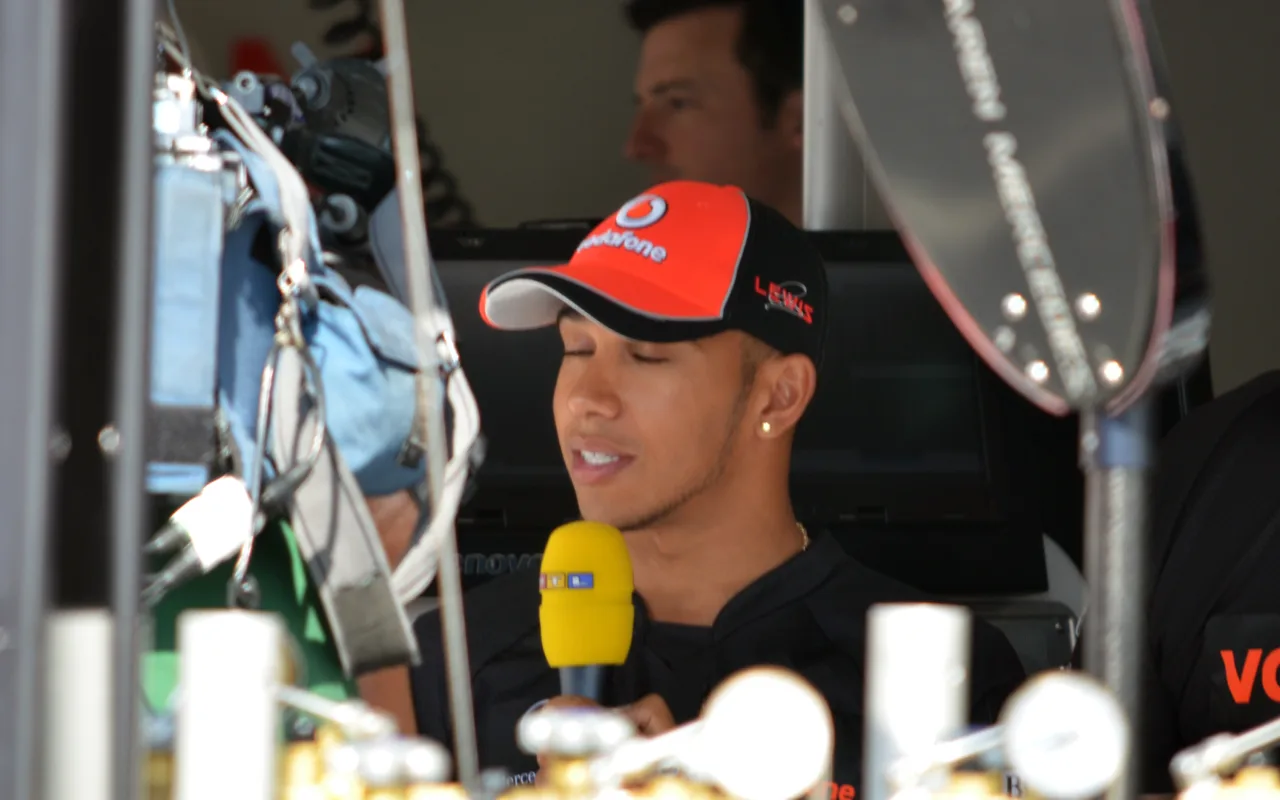 Lewis Hamilton being interviewed at the Italian Grand Prix