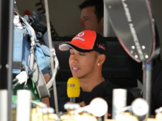 Lewis Hamilton being interviewed at the Italian Grand Prix