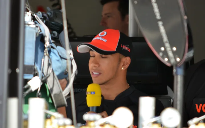 Lewis Hamilton being interviewed at the Italian Grand Prix