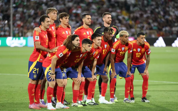 Spain national football team before an international match in 2025