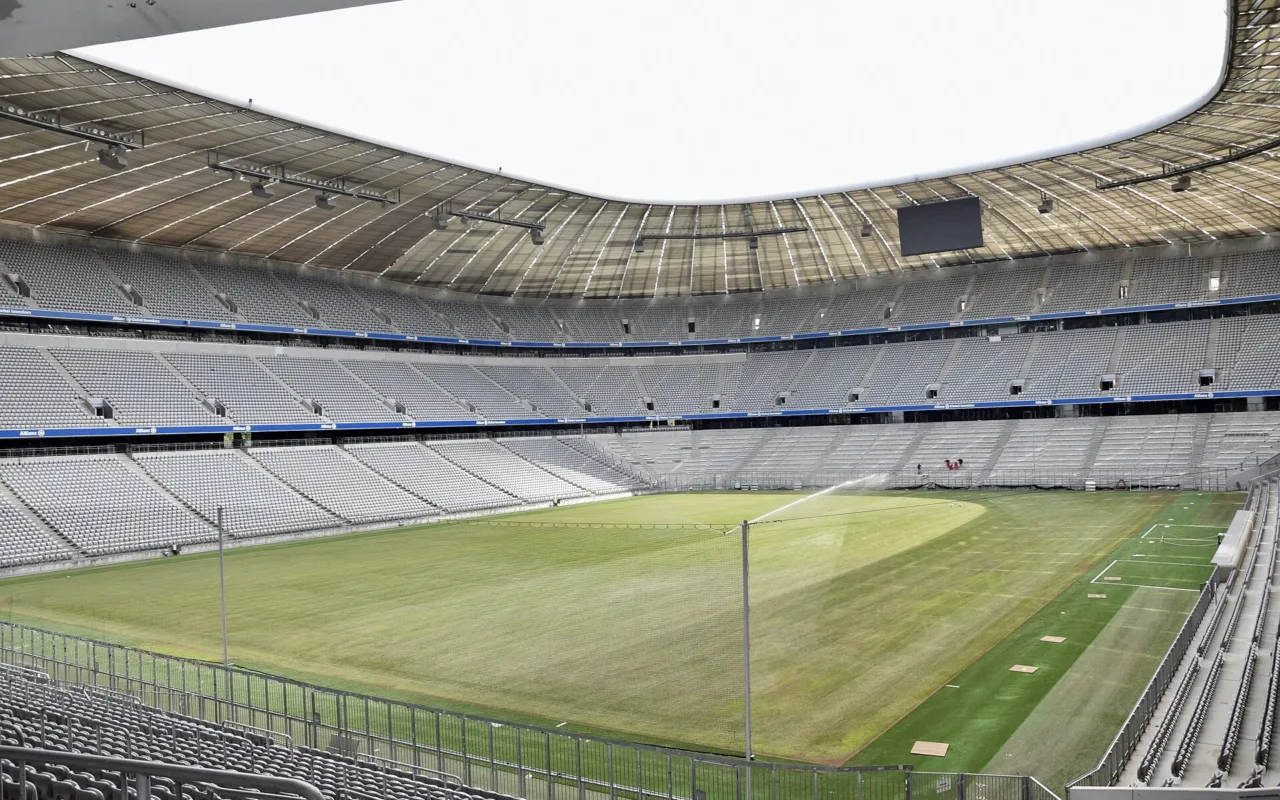 Empty stands and pitch inside the Allianz Arena in a 2014 archive photograph