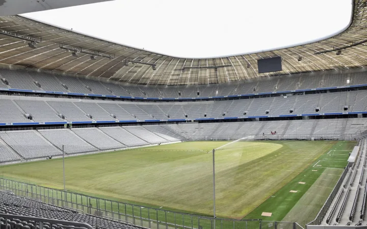 Empty stands and pitch inside the Allianz Arena in a 2014 archive photograph