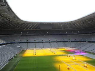 Allianz Arena interior with pitch lighting equipment in November 2017