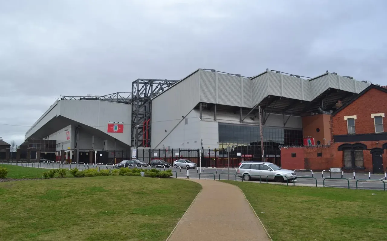 Anfield exterior in an archival photograph from 2014