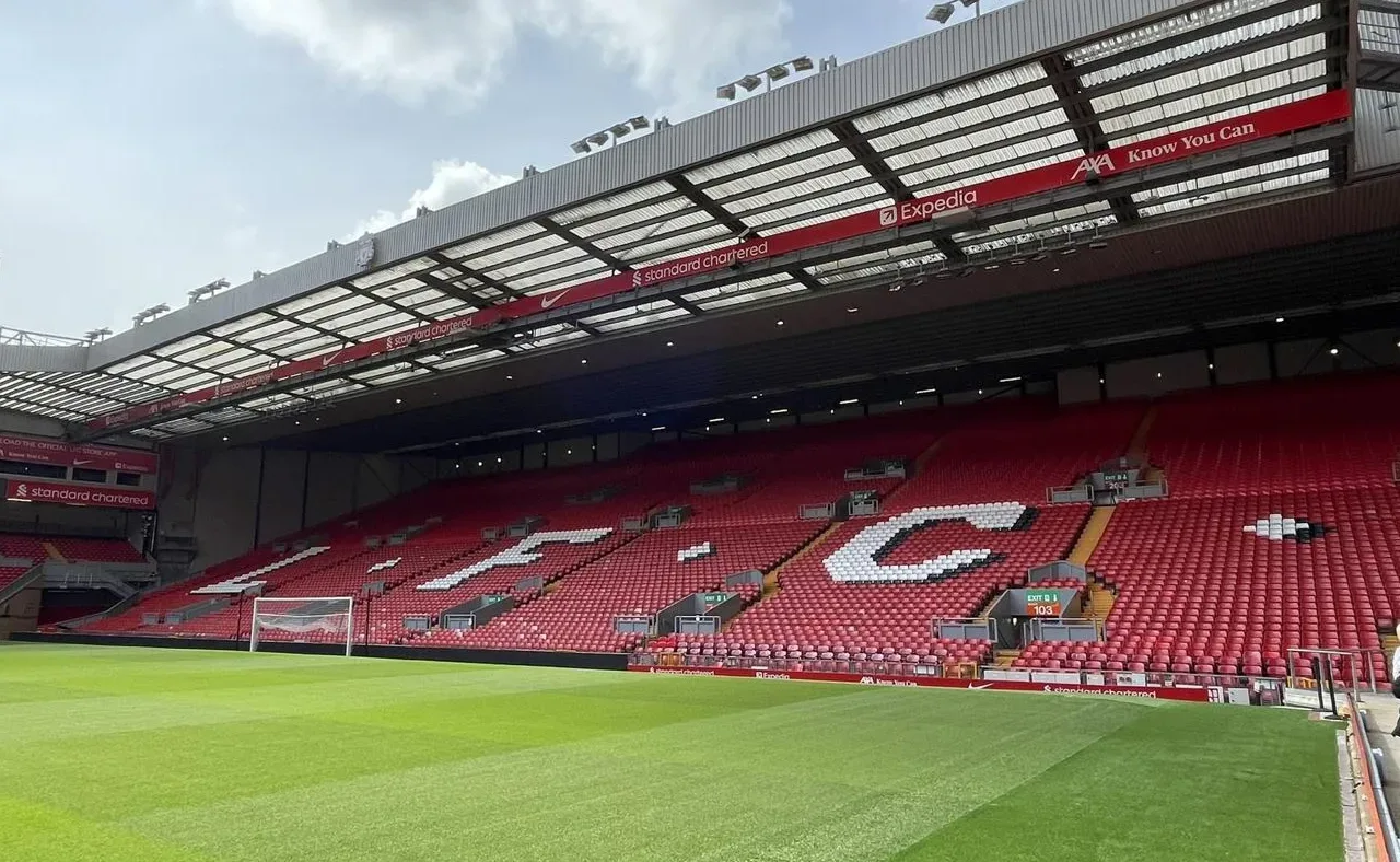 The Kop stand and pitch at Anfield in May 2024