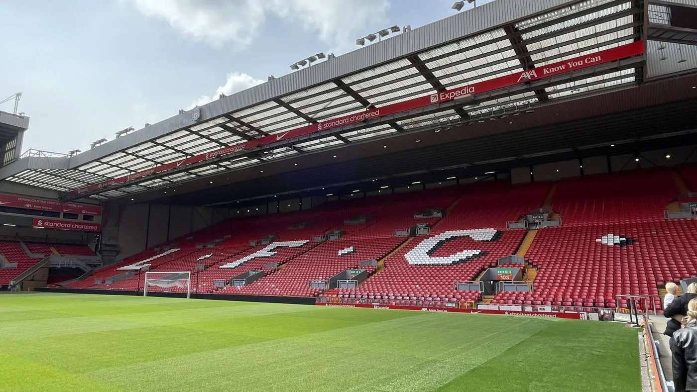 Open the featured image for Liverpool 4-3 Villarreal: Mac Allister and Ngumoha Drive Comeback The Kop stand and pitch at Anfield in May 2024
