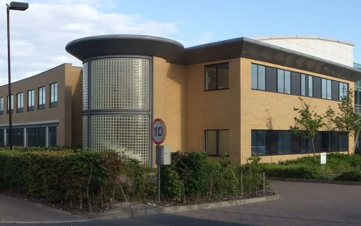 Arm office building at Peterhouse Technology Park in Cambridge in an archival panoramic photograph