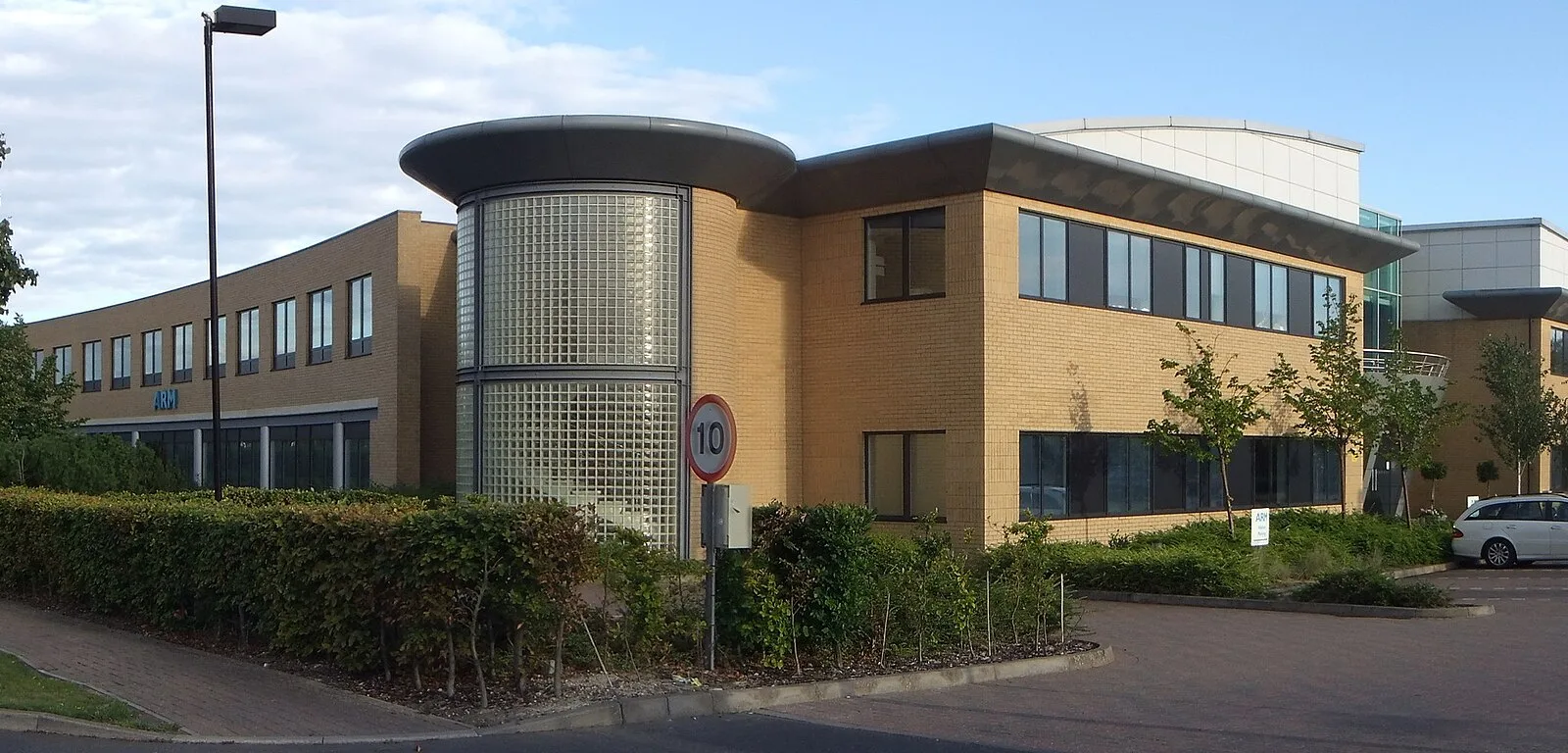 Arm office building at Peterhouse Technology Park in Cambridge in an archival panoramic photograph
