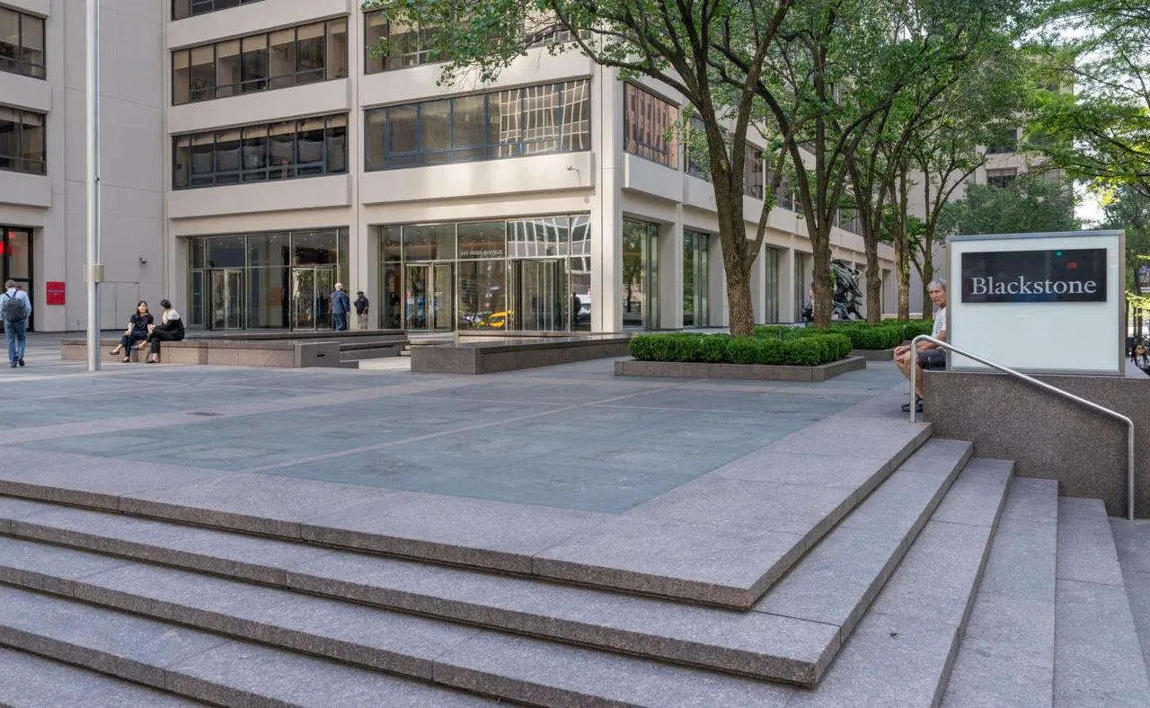 Blackstone signage outside its offices at 345 Park Avenue in New York