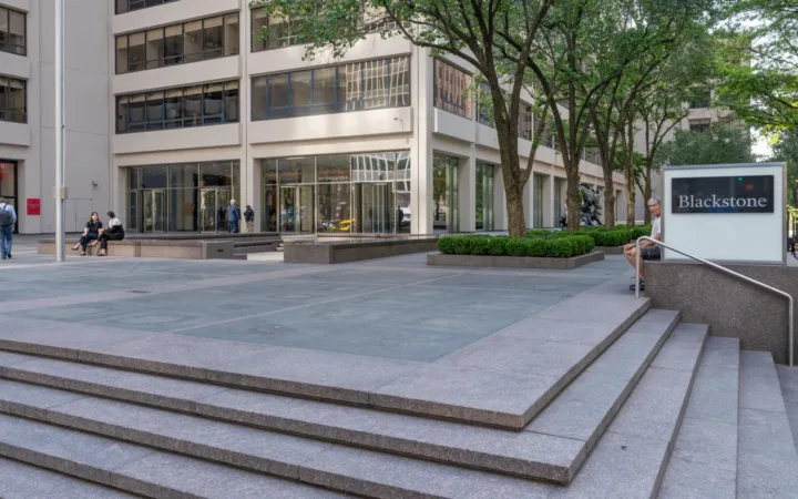 Blackstone signage outside its offices at 345 Park Avenue in New York