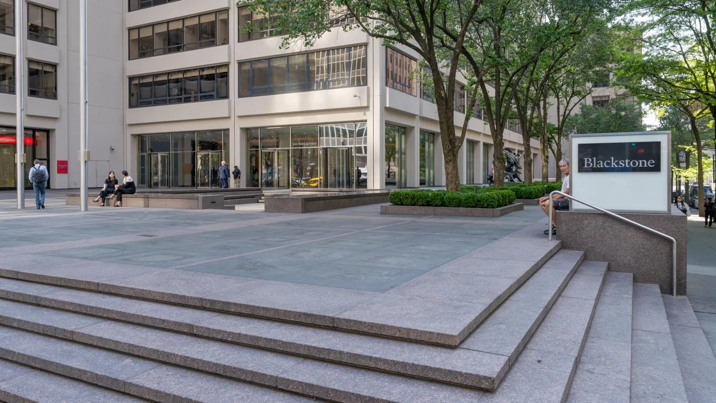 Blackstone signage outside its offices at 345 Park Avenue in New York