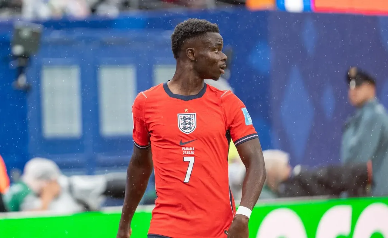 Bukayo Saka playing for England against Panama in June 2026