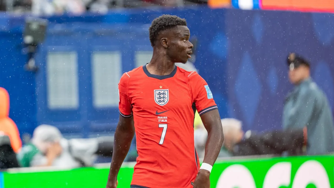 Bukayo Saka playing for England against Panama in June 2026