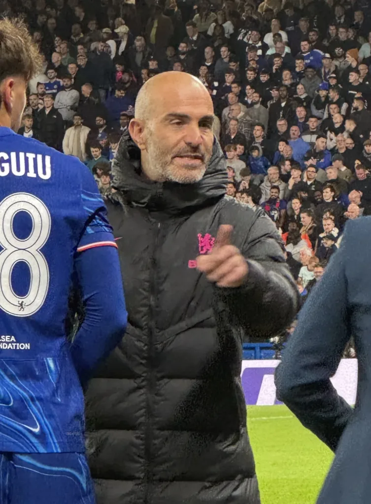Enzo Maresca giving instructions during a Chelsea match in October 2024