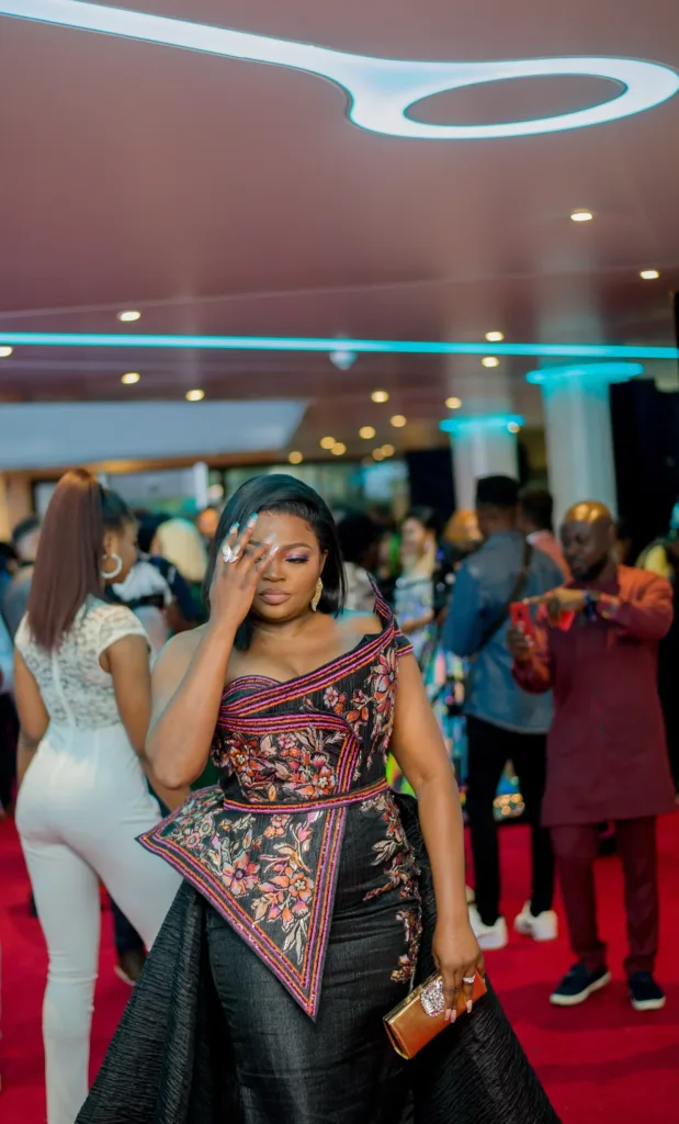 Funke Akindele walking on the red carpet at the 2020 Africa Magic Viewers' Choice Awards