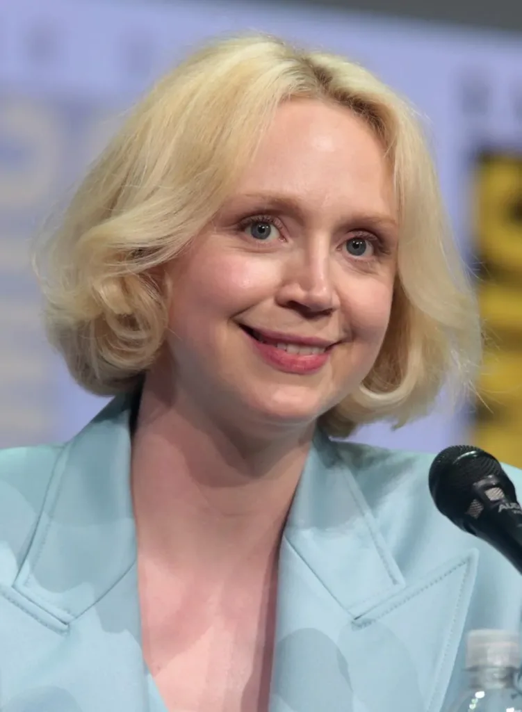 A close view of Gwendoline Christie beside a microphone at Comic-Con in 2017