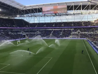 The pitch and stands at Hill Dickinson Stadium before Everton played Fulham in November 2025
