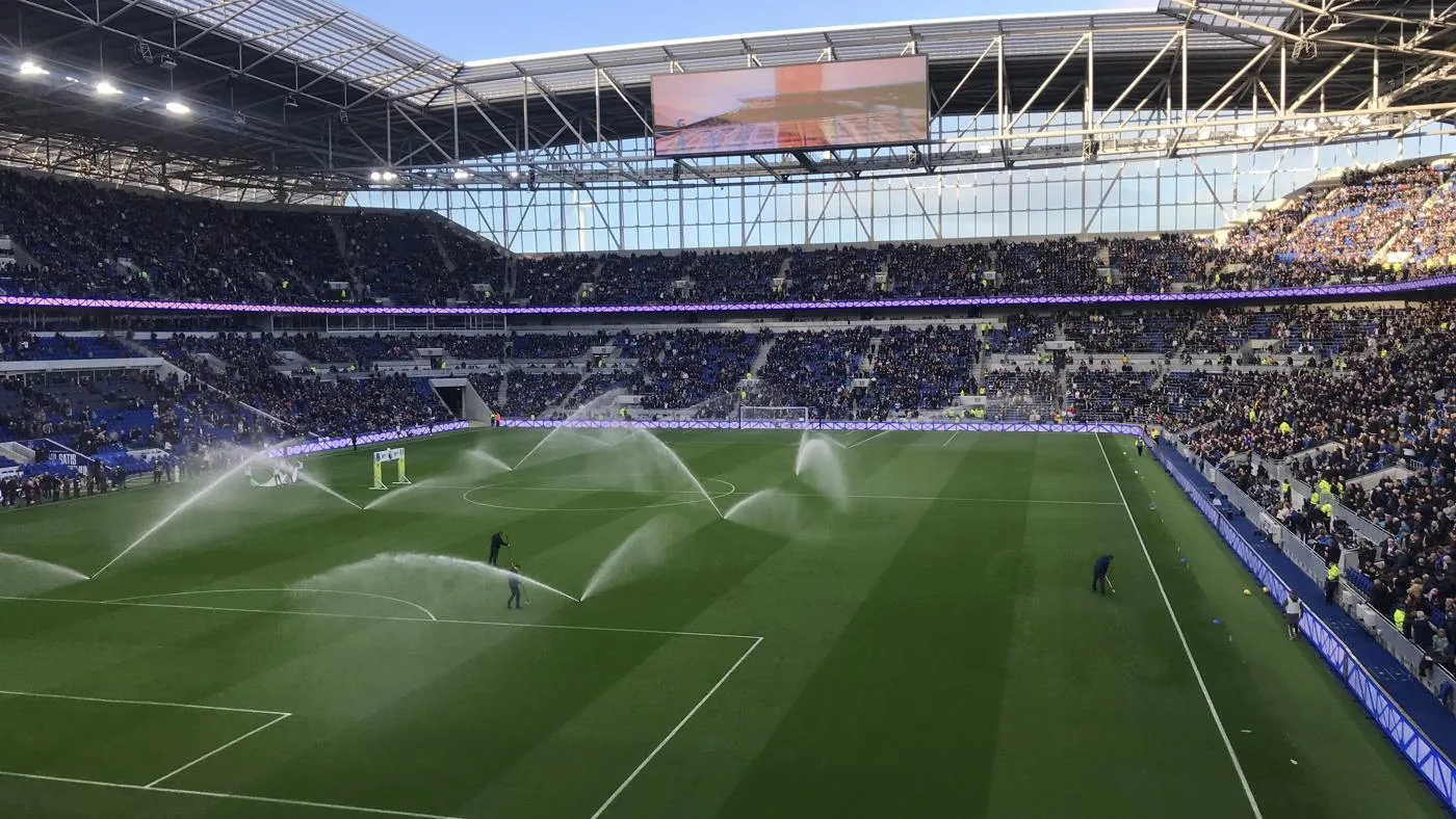 The pitch and stands at Hill Dickinson Stadium before Everton played Fulham in November 2025