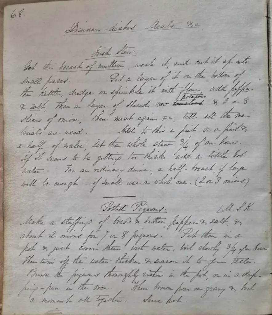 Handwritten recipe page with corrections in a nineteenth-century family cookbook