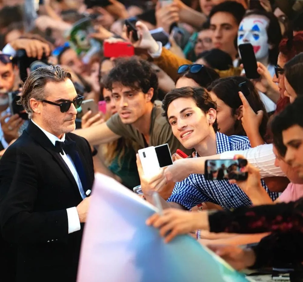 Joaquin Phoenix greeting fans at the 2019 Venice Film Festival