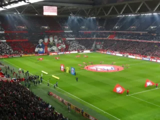Lille supporters and pitch at Stade Pierre Mauroy before an April 2019 match