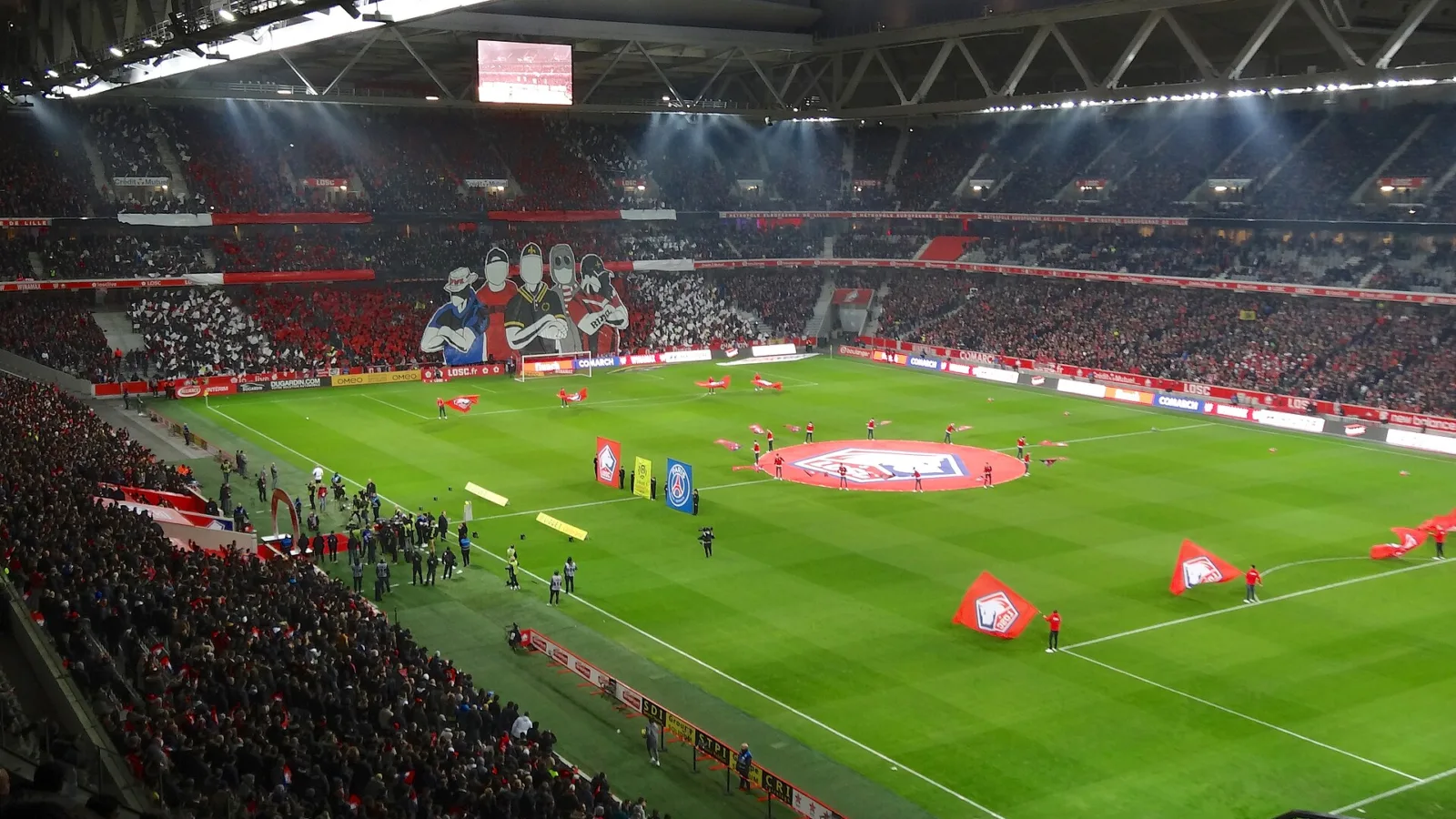 Lille supporters and pitch at Stade Pierre Mauroy before an April 2019 match
