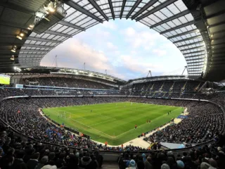 Pitch and stands at the Etihad Stadium in an archive photograph