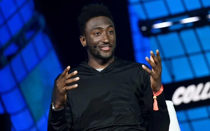 Marques Brownlee speaking on Centre Stage at the Collision conference in Toronto in 2023