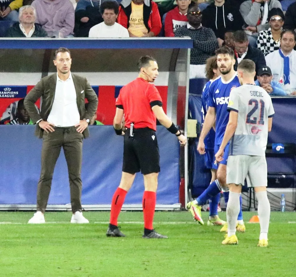Matthias Jaissle, left, on Salzburg's touchline during a Champions League match in 2022