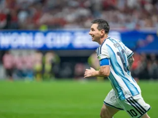 Lionel Messi wearing Argentina’s captain’s armband during the July 2026 match against Egypt